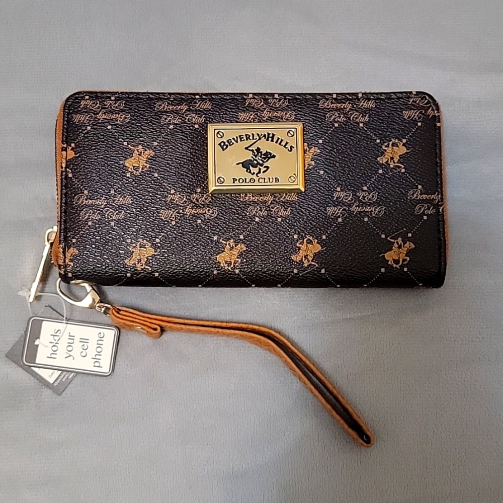 Beverly Hills Polo Club Zip Around Wrislet Letter LogoWallet Brown